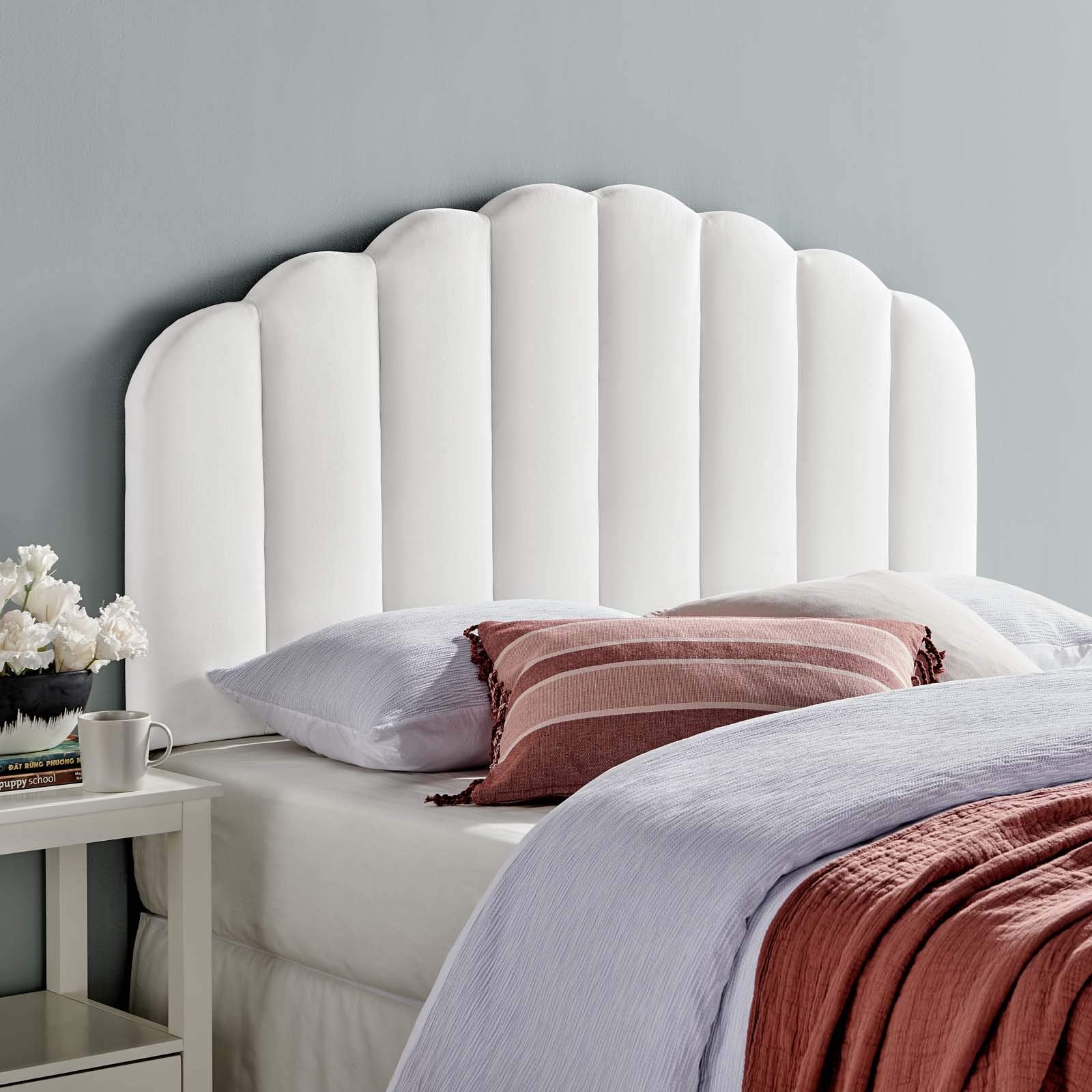 Modway Veronique Channel Tufted Performance Velvet Upholstered Full/Queen Headboard In White